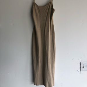 Beige spaghetti strap body con dress